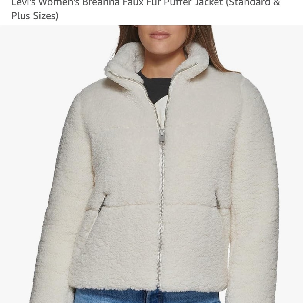Levi's Women's Cream Faux Fur Puffer Jacket